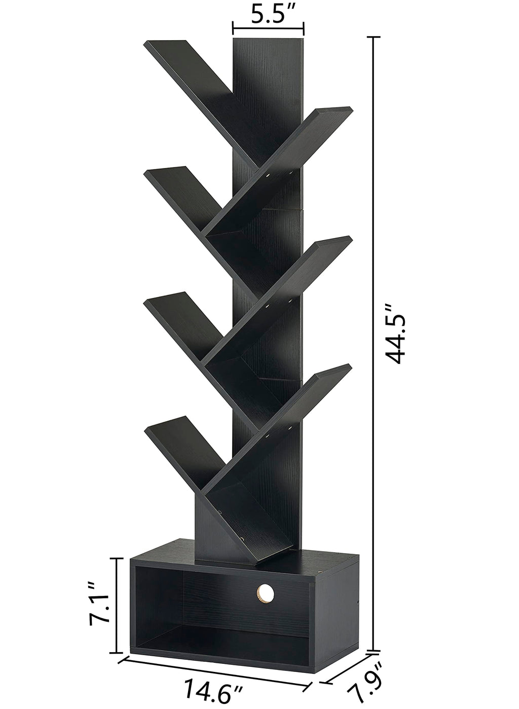 Black 6 Tier Wood Tree Bookshelf with Drawer D99322