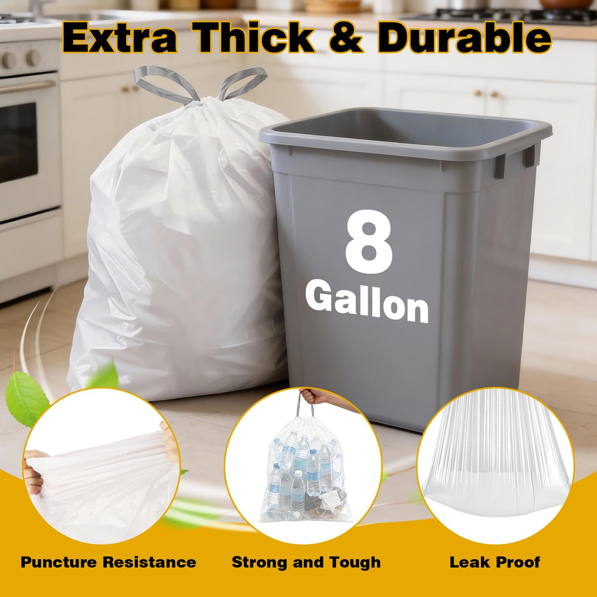 8 Gallon Drawstring Trash Bags B68565
