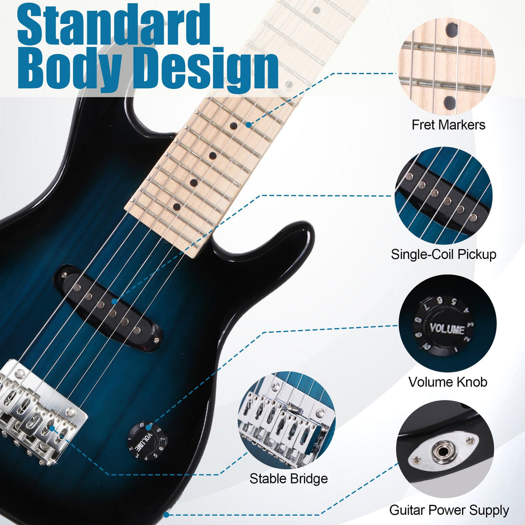 30 inch Kids Electric Guitar with 5w Amp, Gig Bag, Strap, Cable, Strings and Picks, Blue Z523346