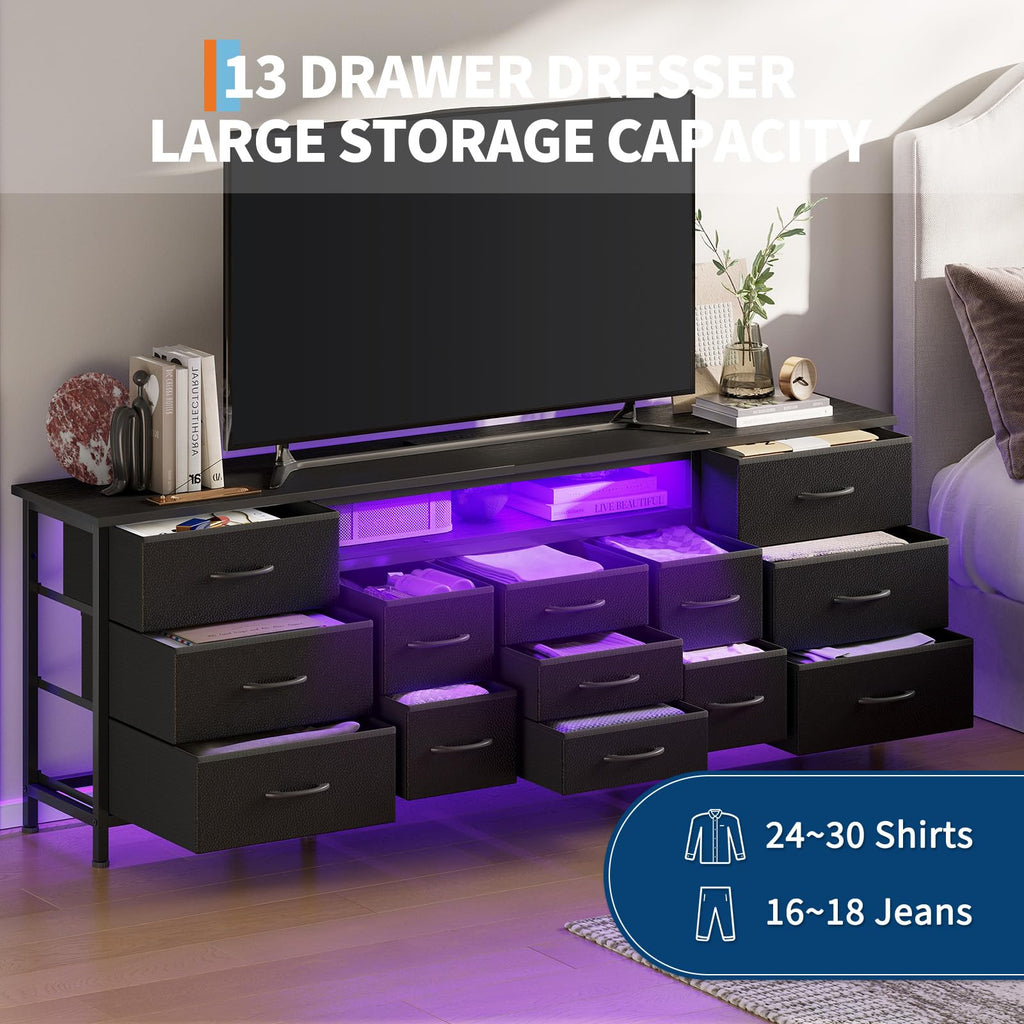 70 Inch Dresser TV Stand with Drawers and Outlet S252