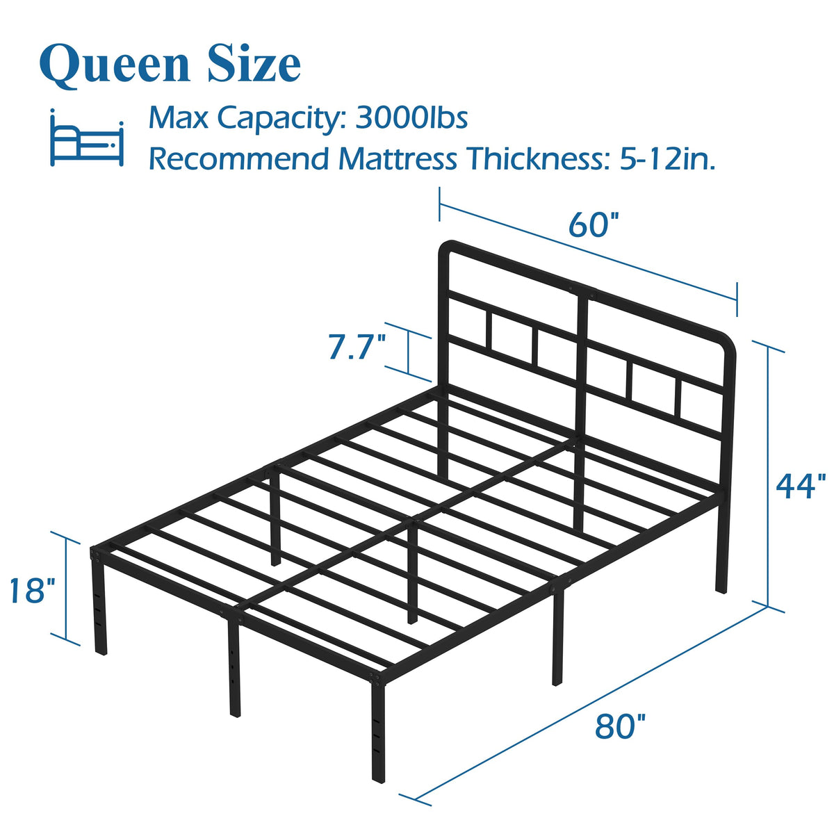 18 Inch Metal Queen Bed Frame with Headboard H6292
