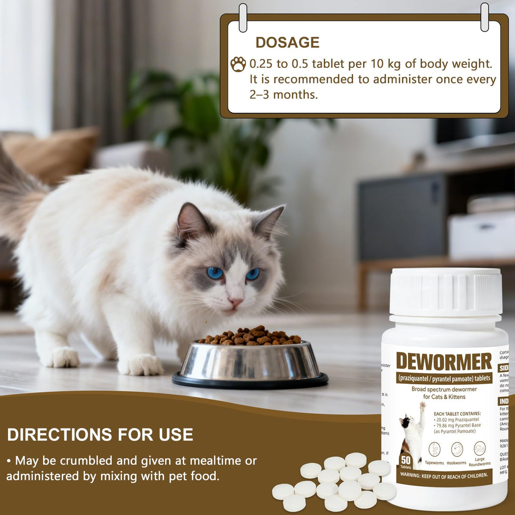 Broad-Spectrum Dewormer for Cats & Kittens, 50 Tablets Q908