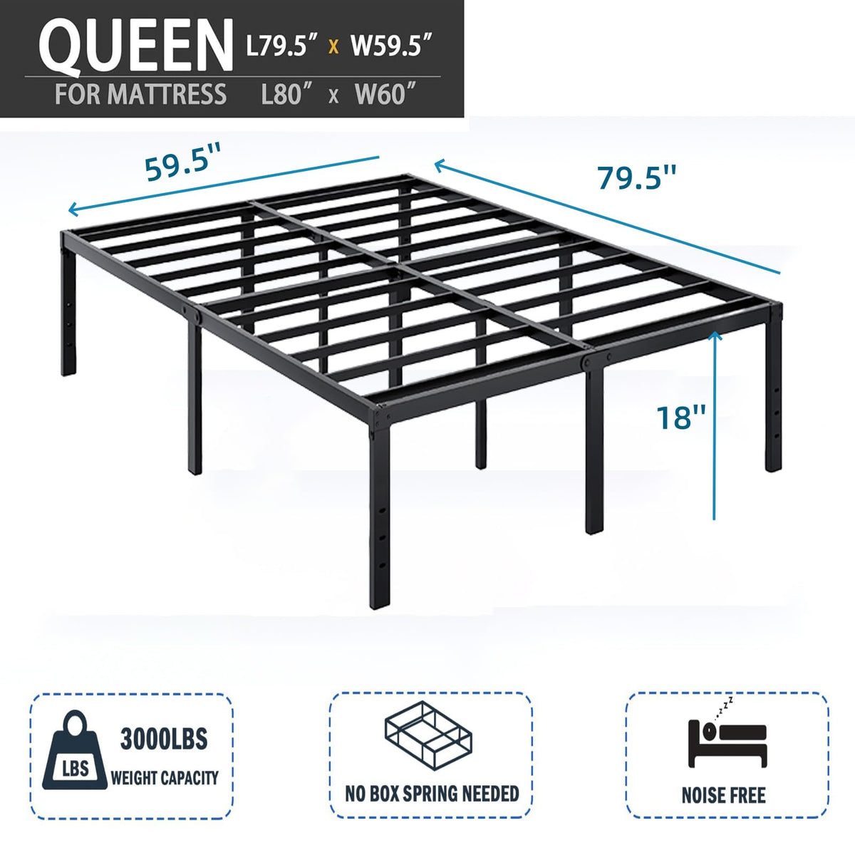 18 Inch Queen Metal Platform Bed Frame S5860