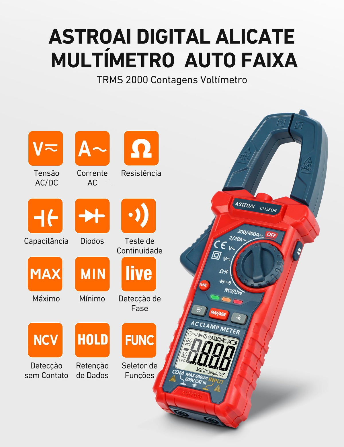 Digital Clamp Meter Multimeter 2000 Counts Auto-ranging Y9569