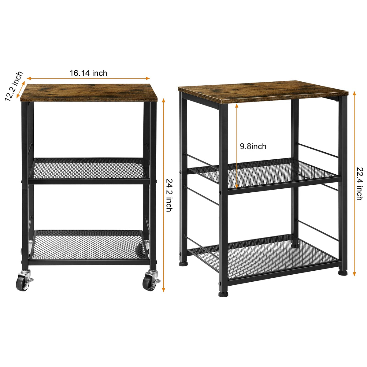 Small 3 Tier Wood Side Table with Metal Frame M544