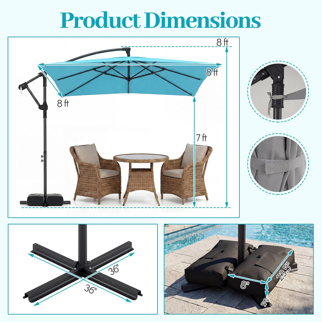 8x8 FT Square Offset Cantilever Patio Umbrella with Base Y7292