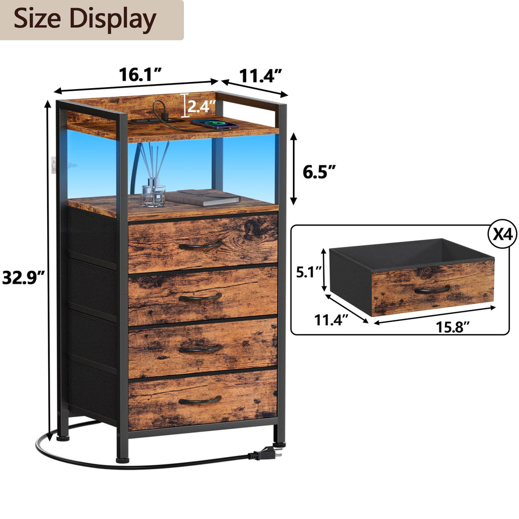 4 Drawer Night Stand with Charging Station X7106