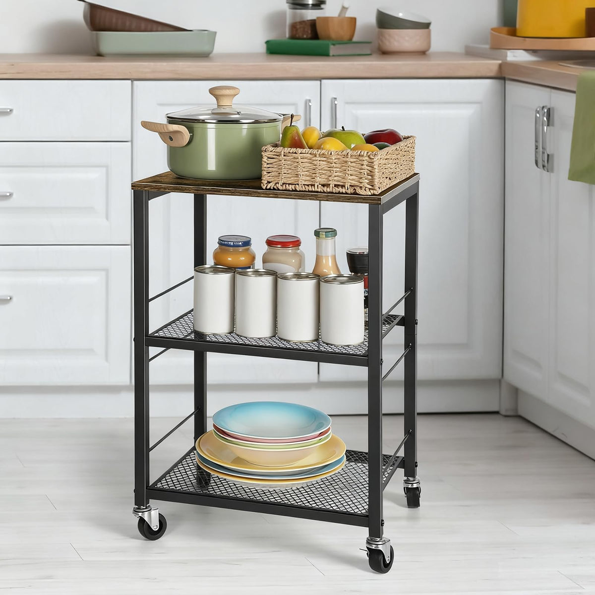 Small 3 Tier Wood Side Table with Metal Frame M544