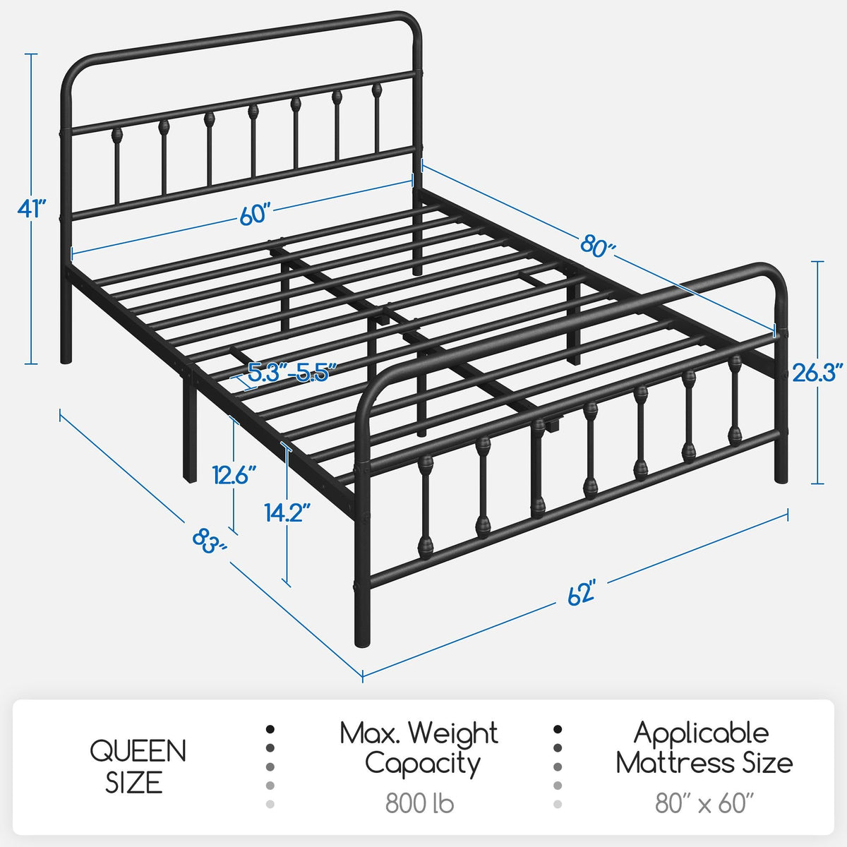 Queen Metal Platform Bed Frame H5629