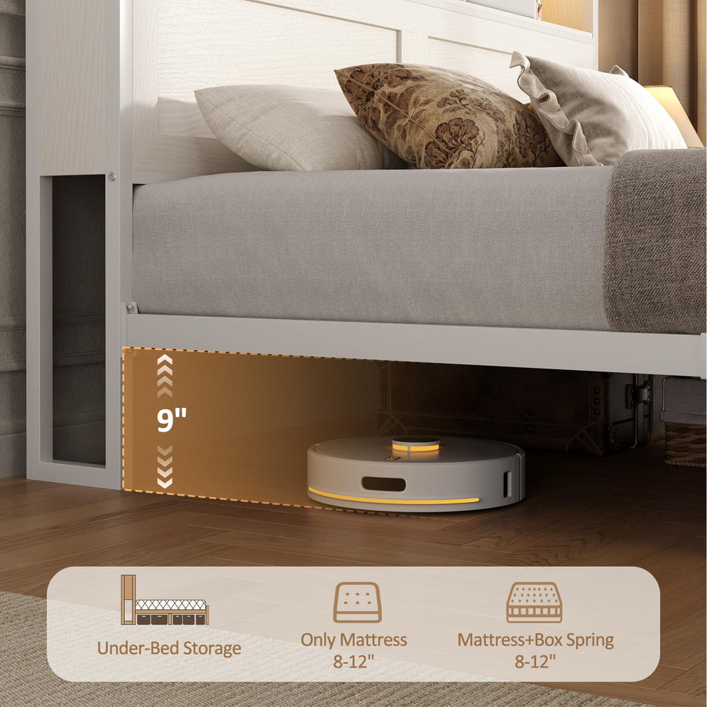 White Full Bed Frame with Storage Headboard and Drawers L6948
