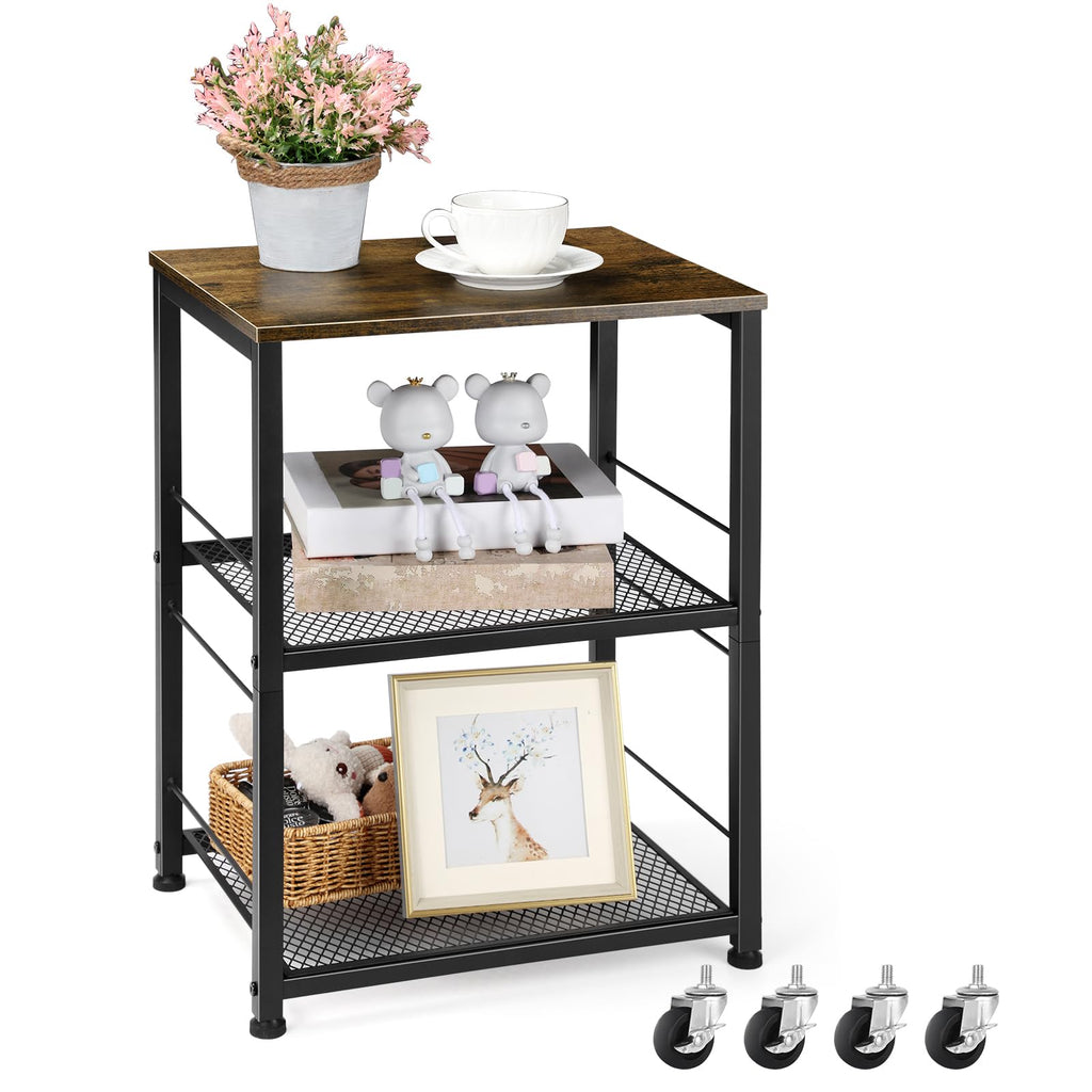 Small 3 Tier Wood Side Table with Metal Frame M544