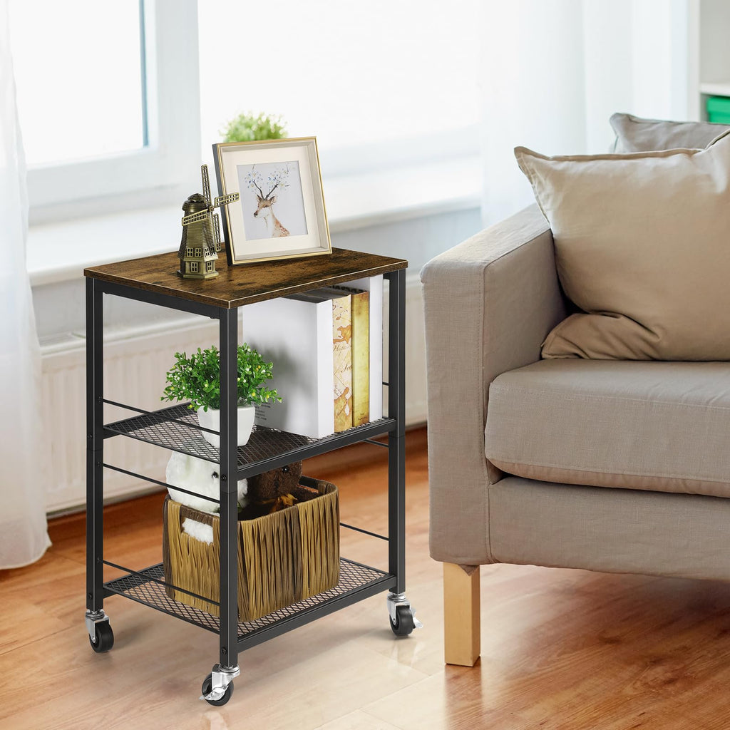 Small 3 Tier Wood Side Table with Metal Frame M544