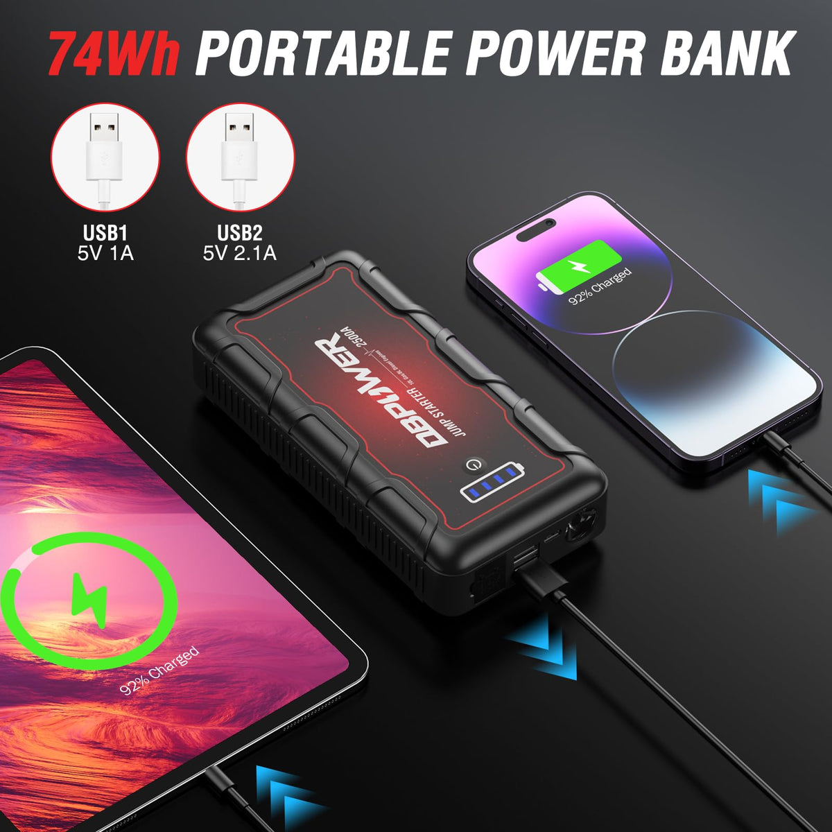 2500A Peak 74Wh Portable Car Jump Starter K960406