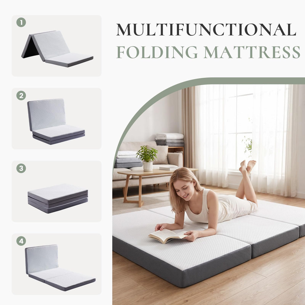 Twin Trifold Memory Foam Mattress with Washable Cover H915