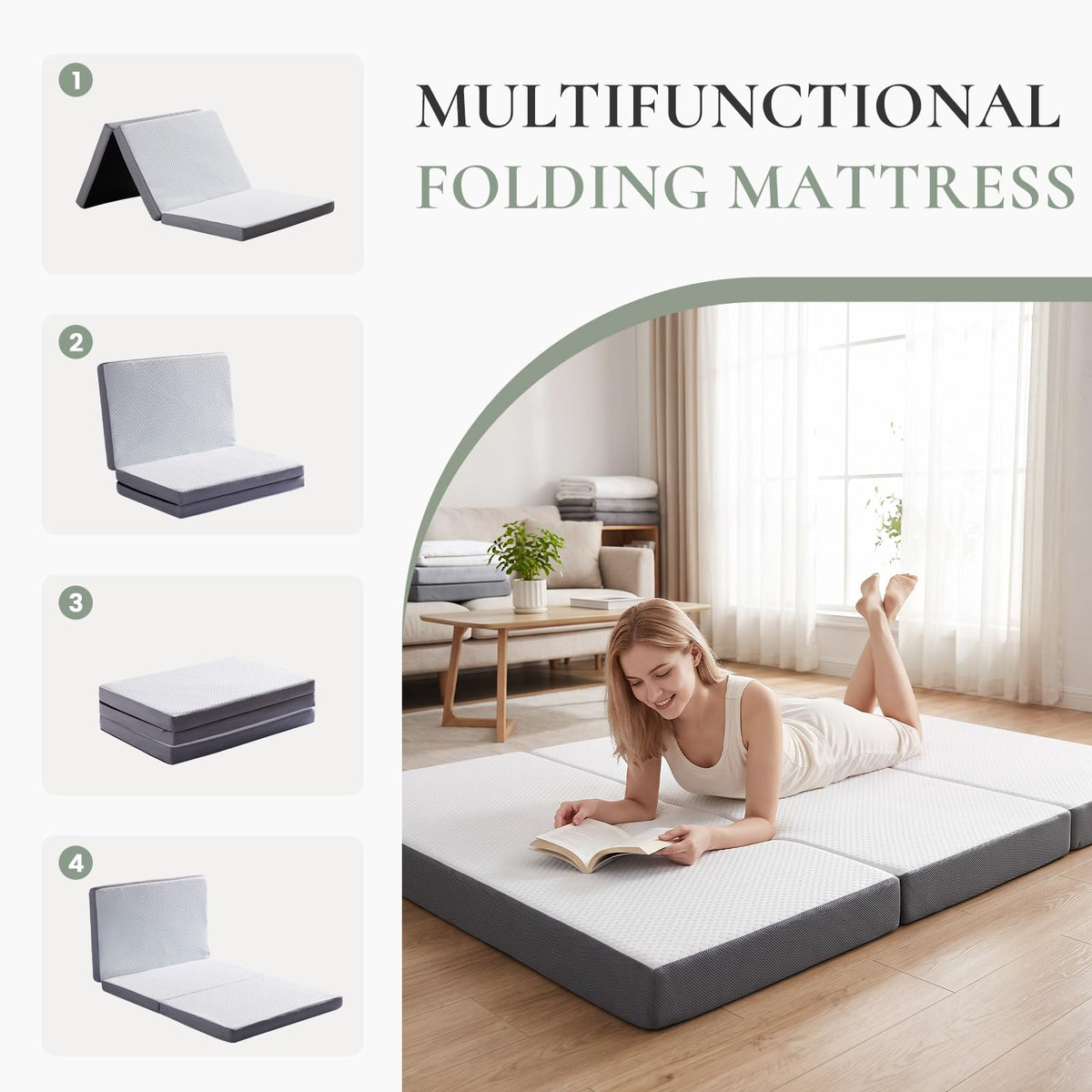 Twin Trifold Memory Foam Mattress with Washable Cover H915