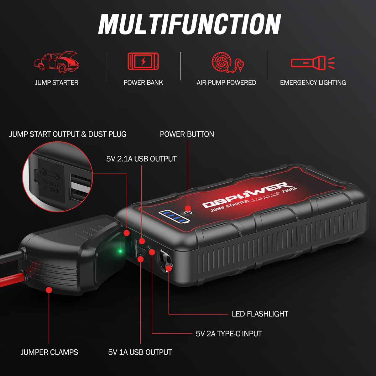 2500A Peak 74Wh Portable Car Jump Starter K960406
