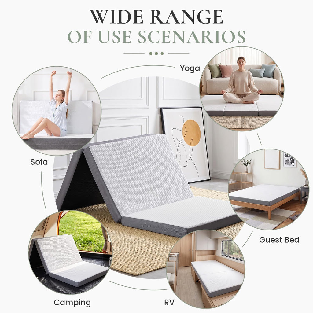 Twin Trifold Memory Foam Mattress with Washable Cover H915