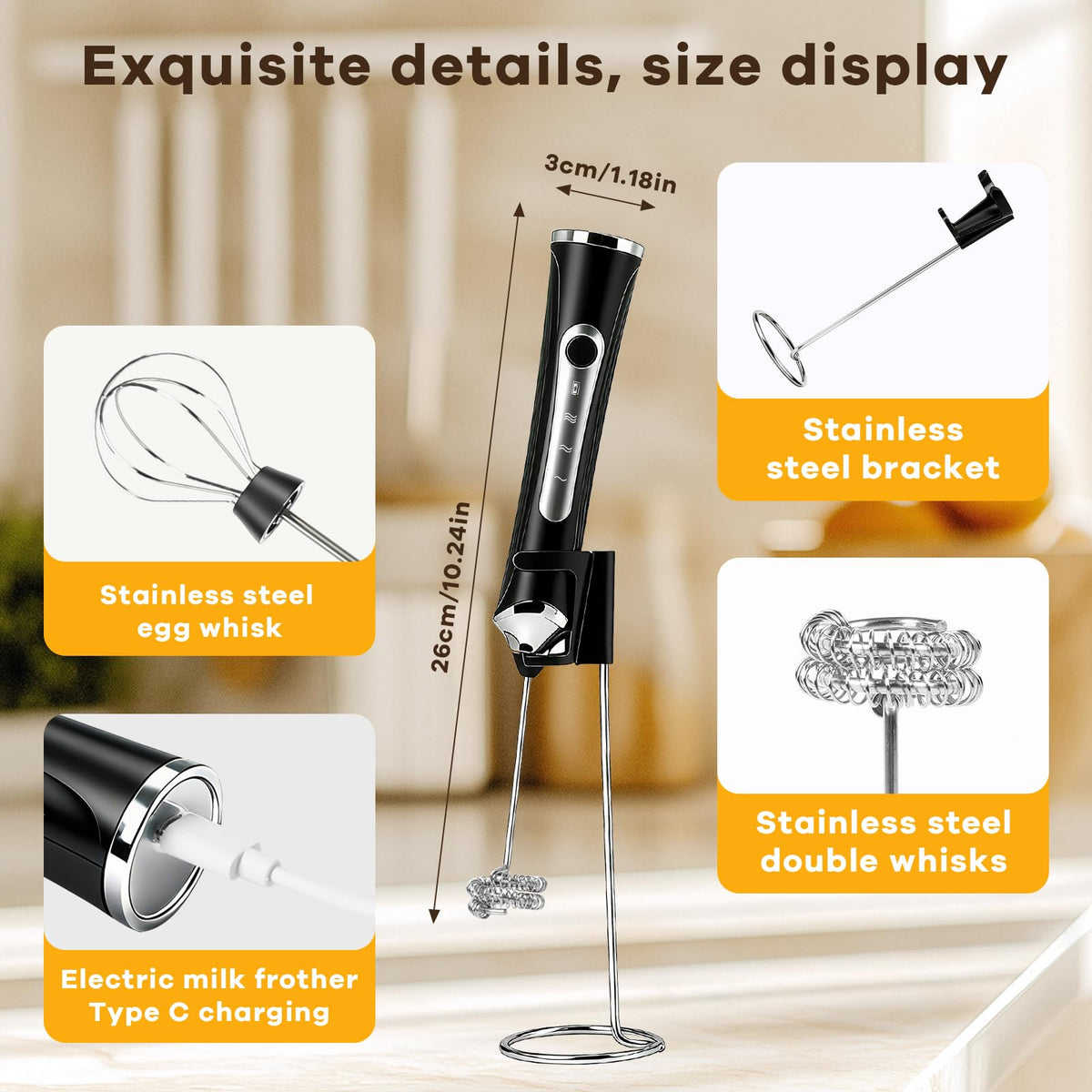 Handheld Rechargeable Milk Frother with Stand K19052