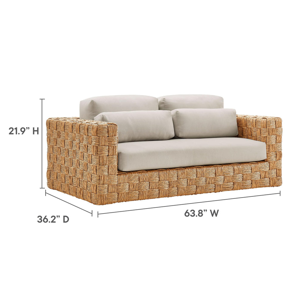 Natural Light Gray Wicker Rattan Outdoor Loveseat with Cushions M458808