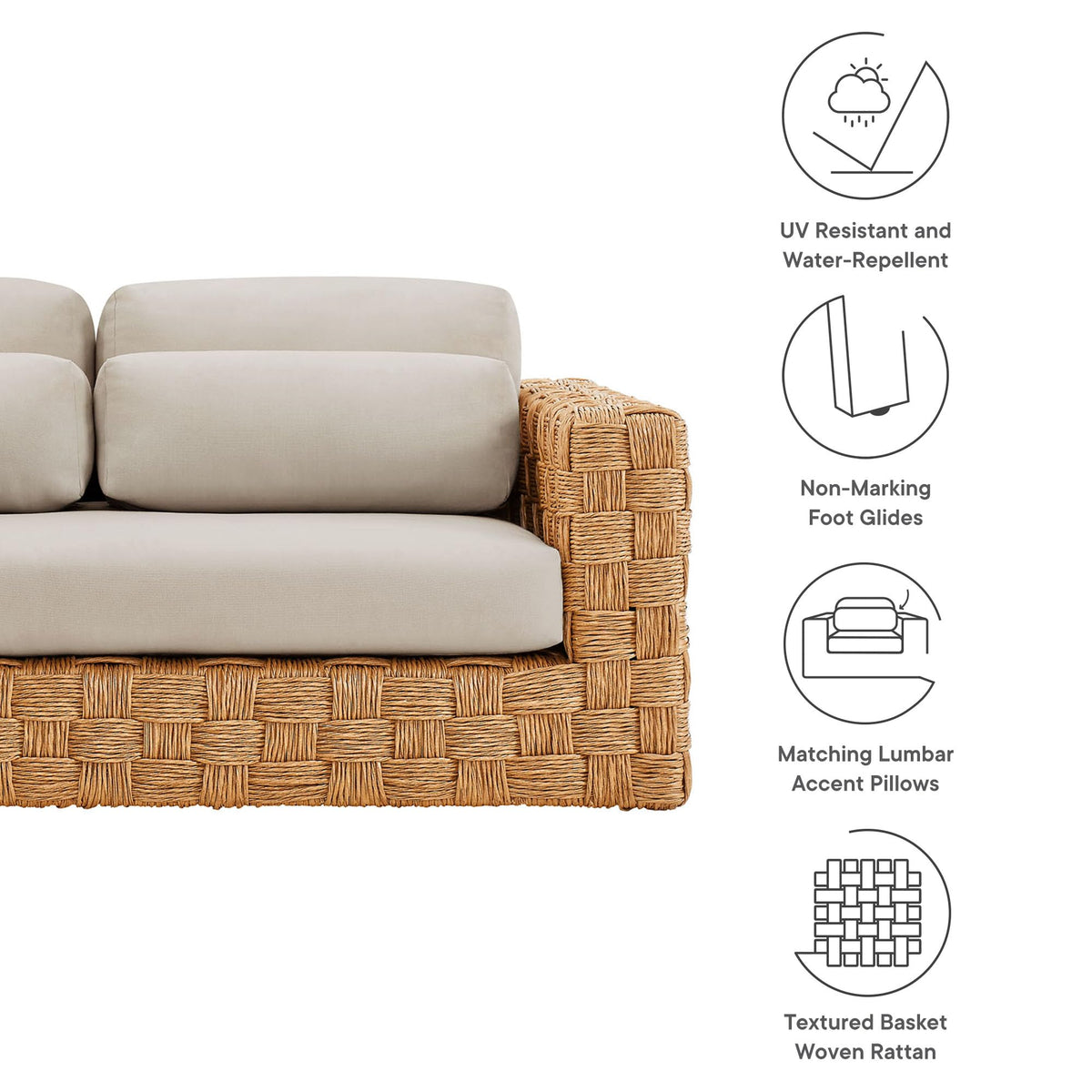 Natural Light Gray Wicker Rattan Outdoor Loveseat with Cushions M458808