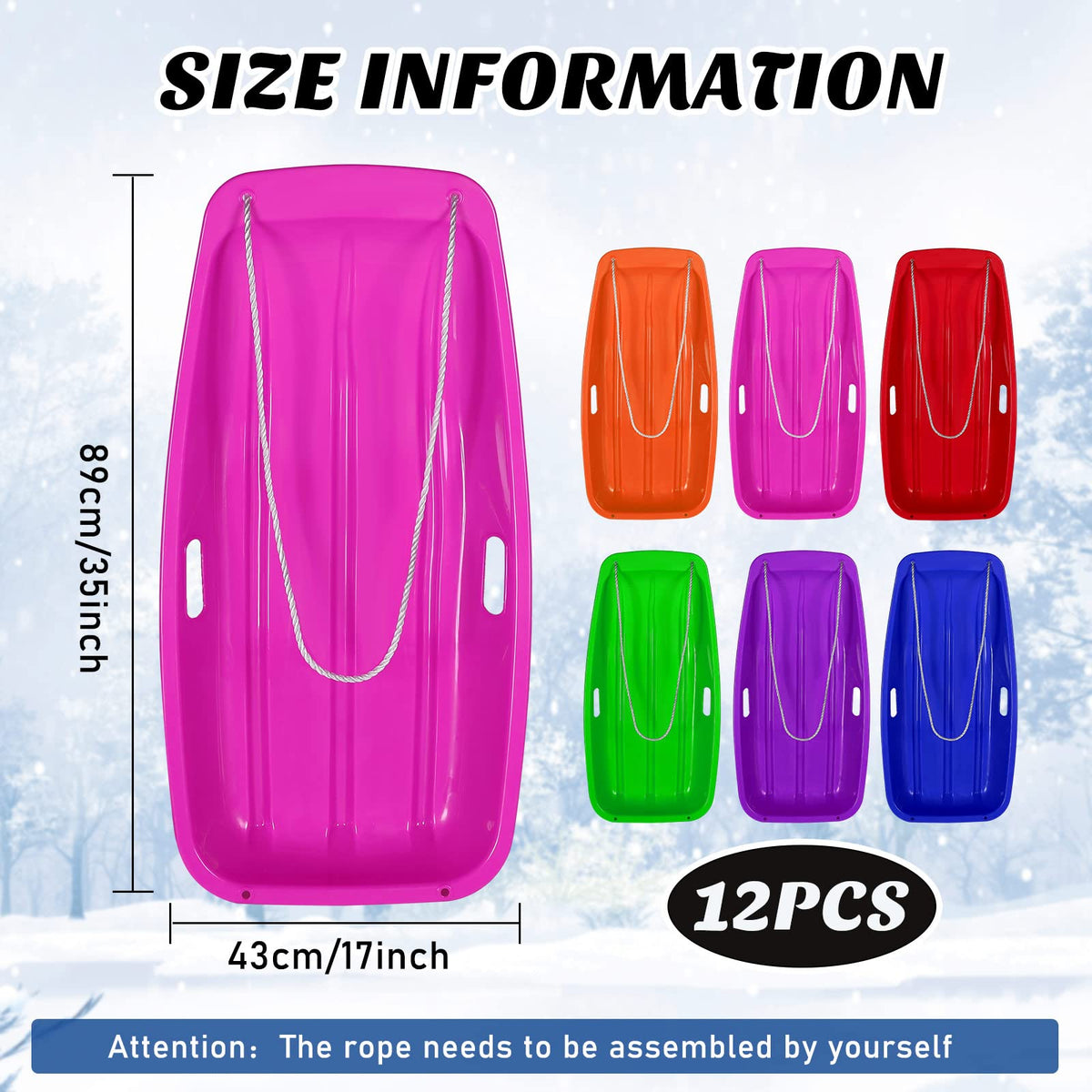 12 Pcs 35 Inch Plastic Snow Sleds Y3804