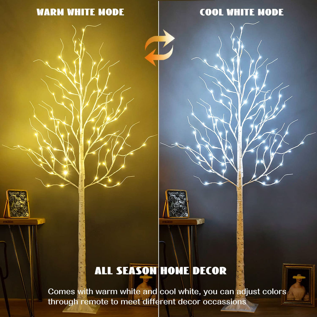 8ft 136LED Lighted Artificial Birch Tree with Timer Z6538