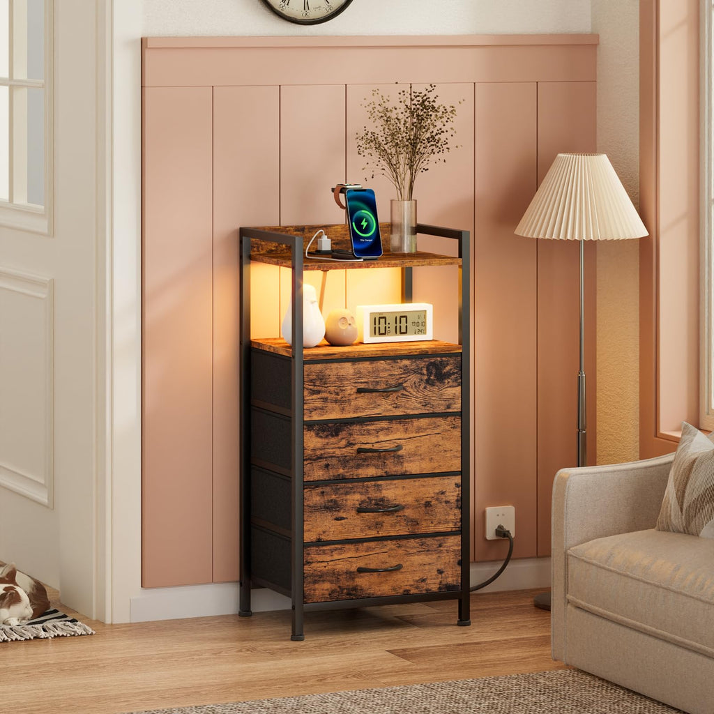 4 Drawer Night Stand with Charging Station X7106