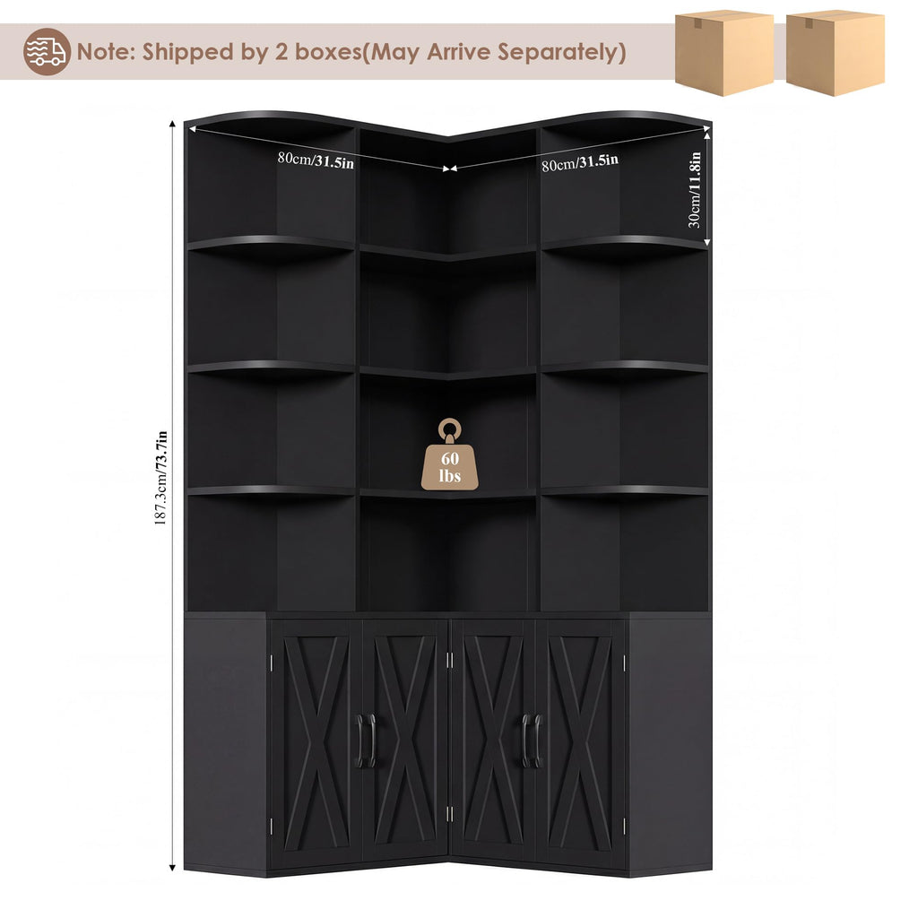 Black Bookshelf with Doors H675