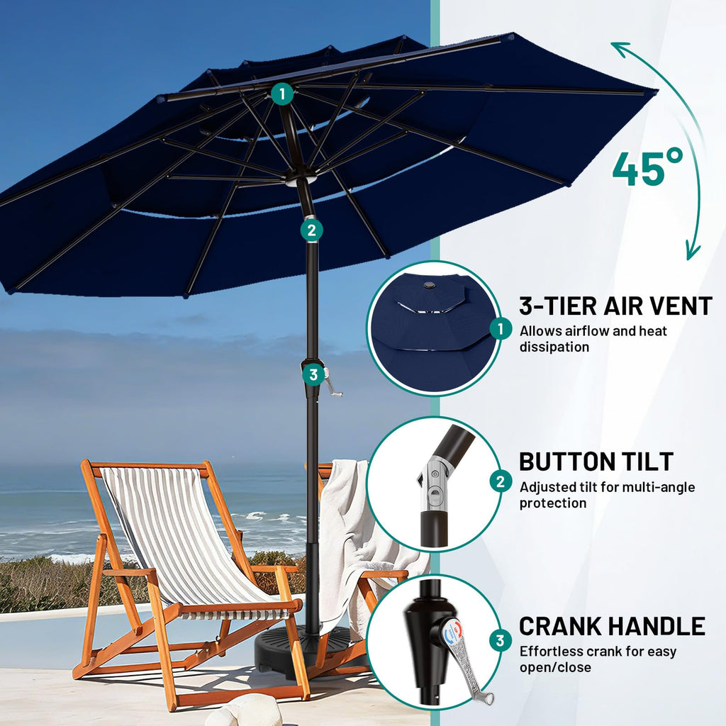 9ft 3-Tier UV Protection Windproof Patio Umbrella Q353376