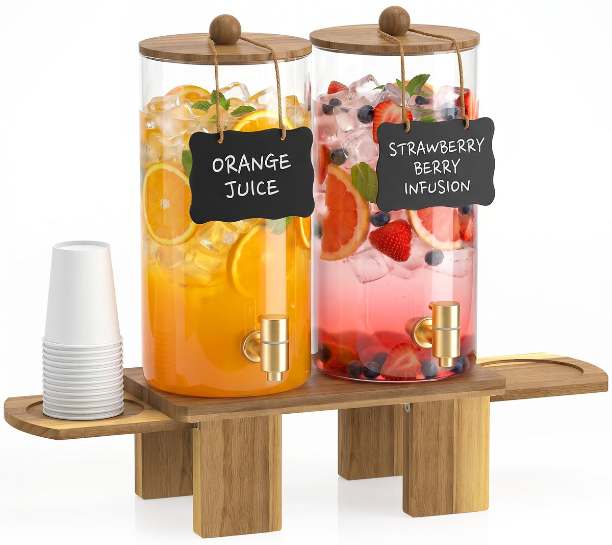 2 Pack 1.5 Gallon Drink Dispenser with Wood Stand C991078