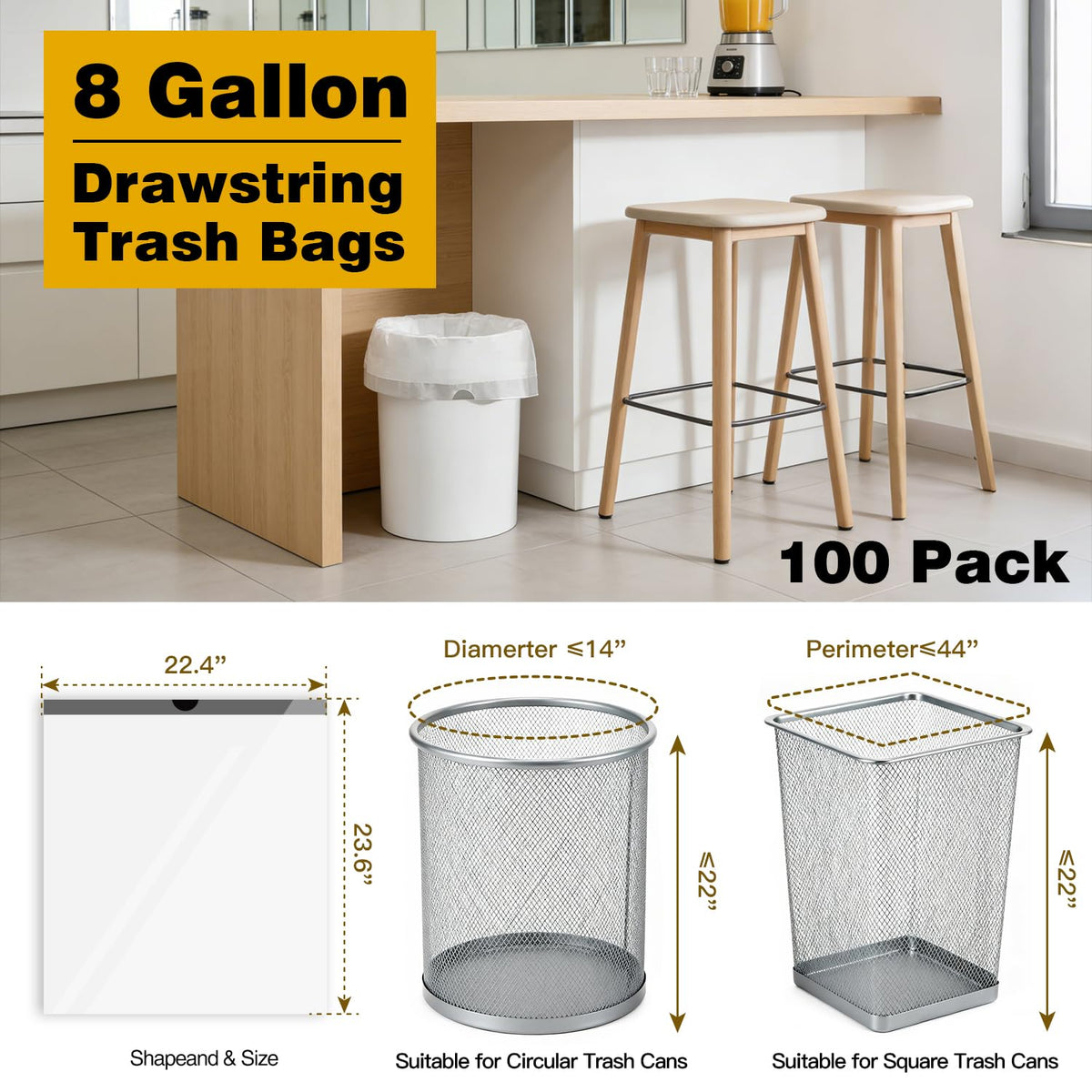 8 Gallon Drawstring Trash Bags B68565