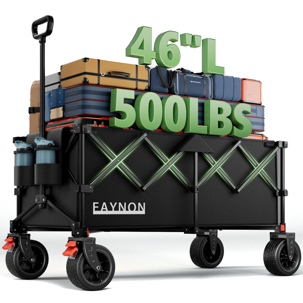 46" Collapsible Foldable Extended Wagon, 500LB Weight Capacity with 280L Heavy Duty Folding Cart, Black M119