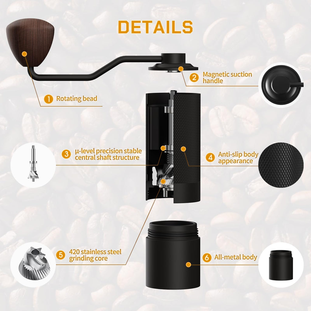 Manual Coffee Grinder 25g Stainless Steel Conical Burr Black M59557