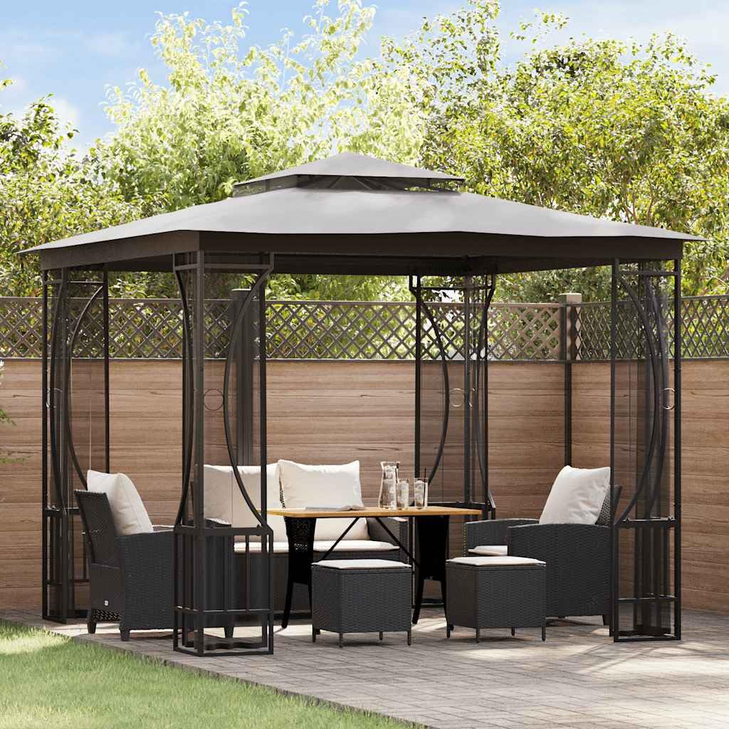 9.8'x9.8'x8.7' Anthracite Gazebo with Nets and Steel Frame N3122
