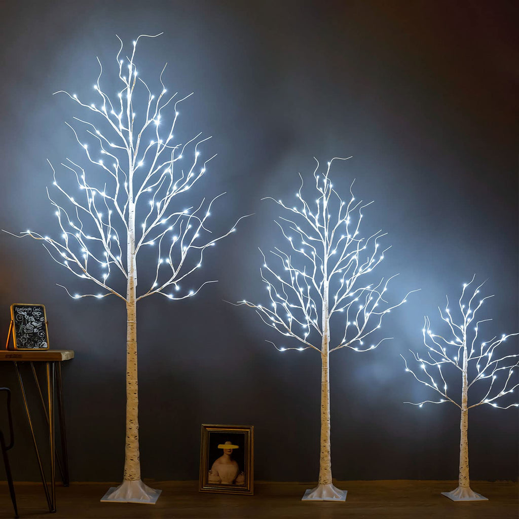 8ft 136LED Lighted Artificial Birch Tree with Timer Z6538