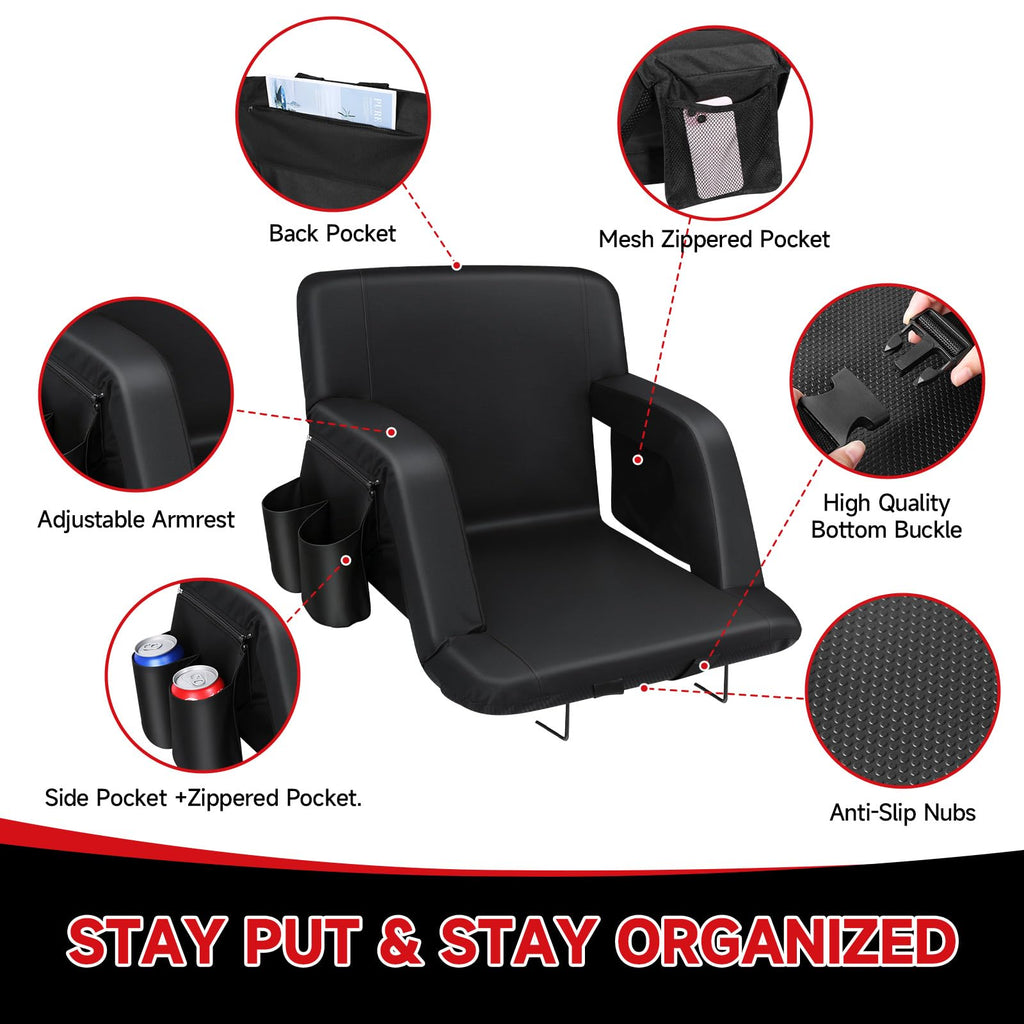 2 Pack Folding Stadium Seats with Back Support and Cushion G275