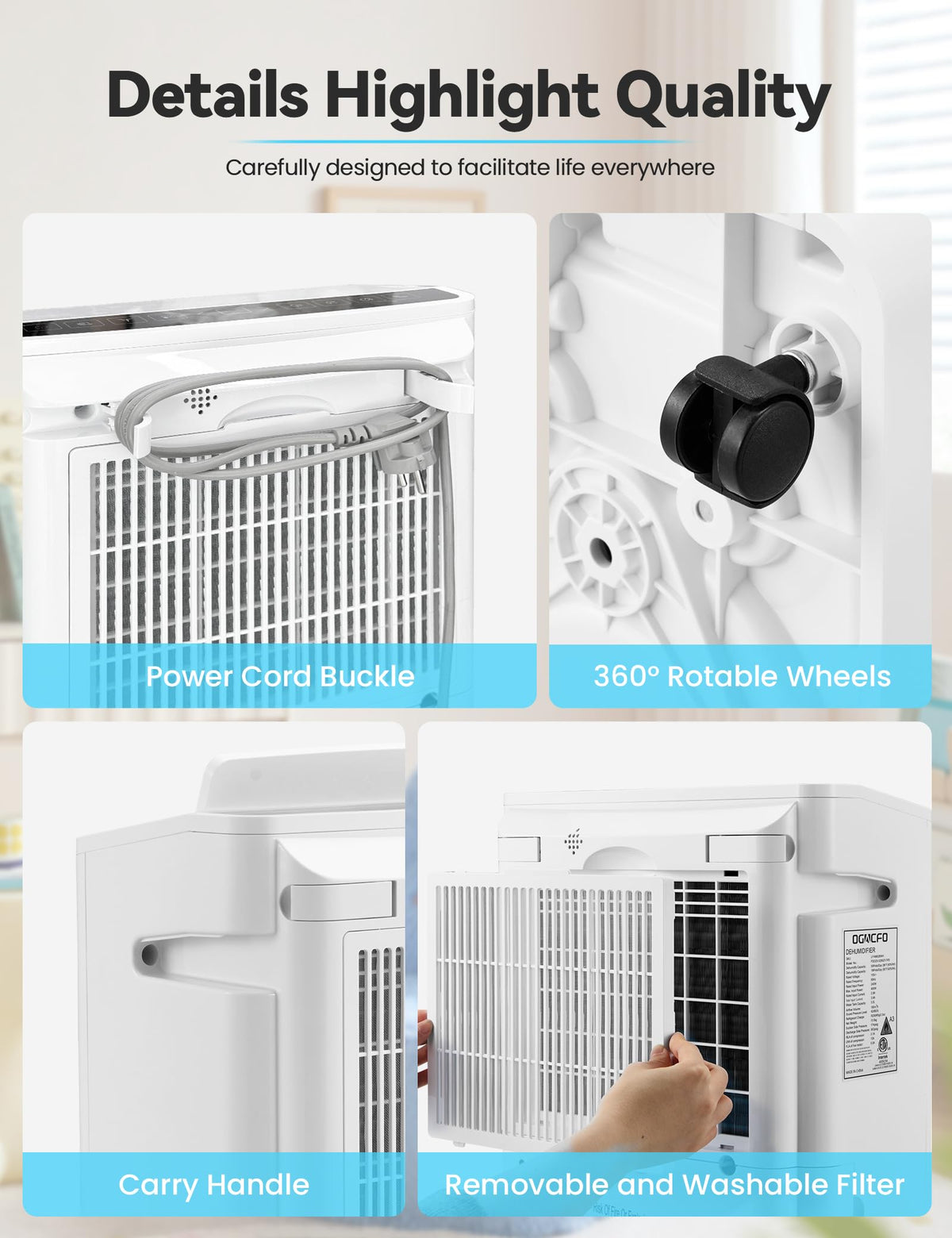 4500 Sq. Ft 50-70 Pints Dehumidifier with Drain Hose and 5L Water Tank H9435