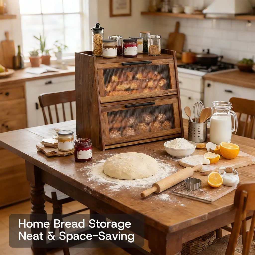 Acacia Wood 2-Layer Bread Box U4593