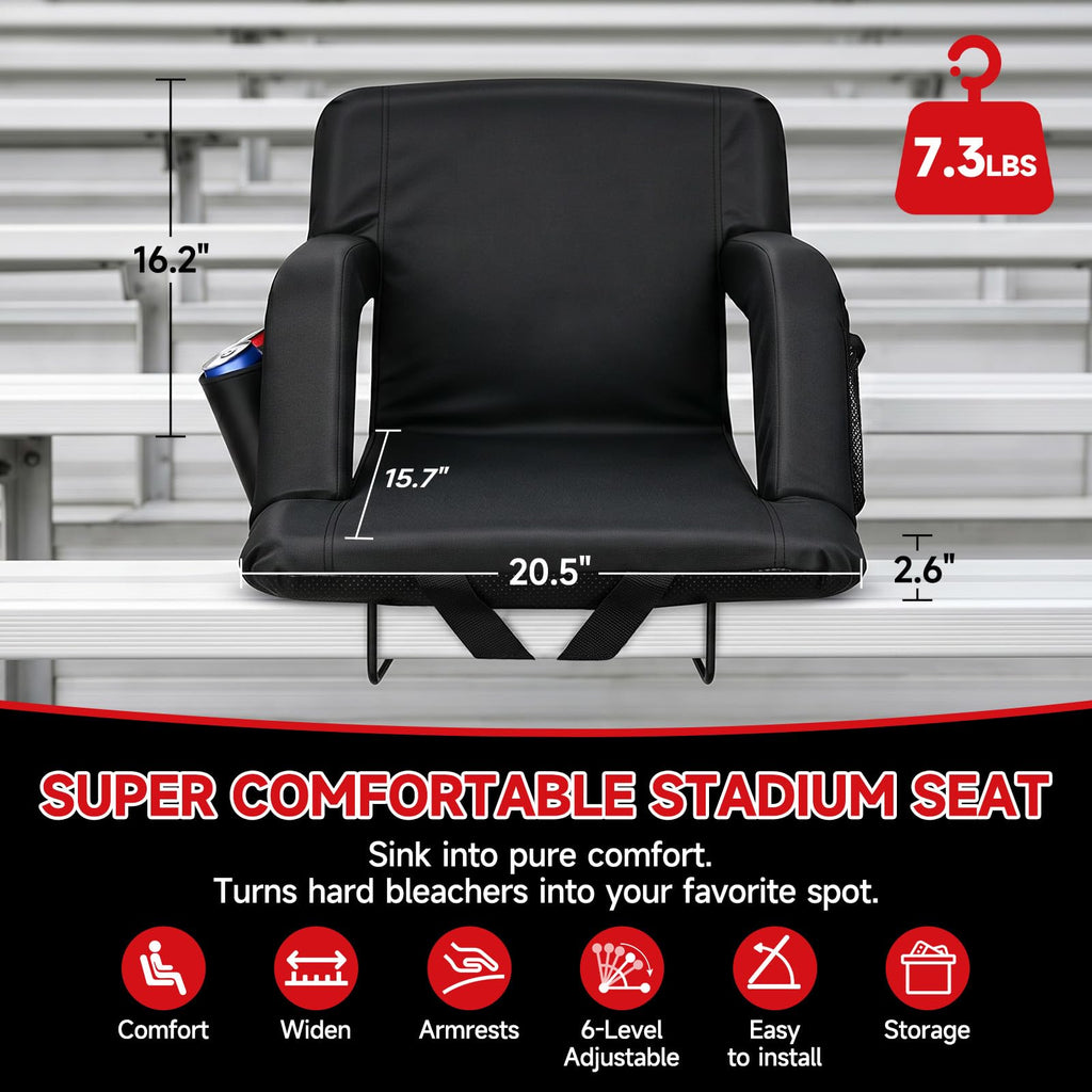 2 Pack Folding Stadium Seats with Back Support and Cushion G275