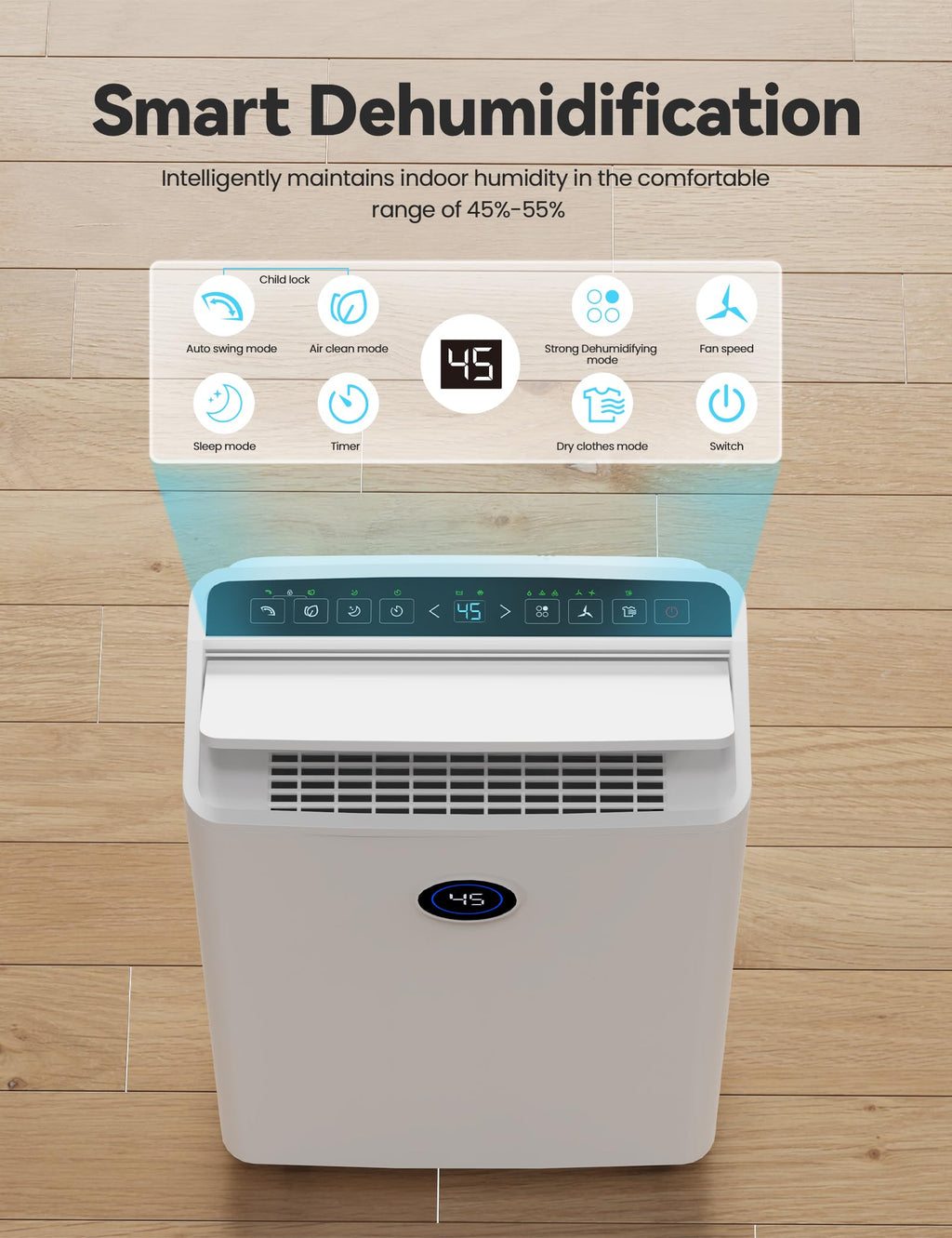 4500 Sq. Ft 50-70 Pints Dehumidifier with Drain Hose and 5L Water Tank H9435