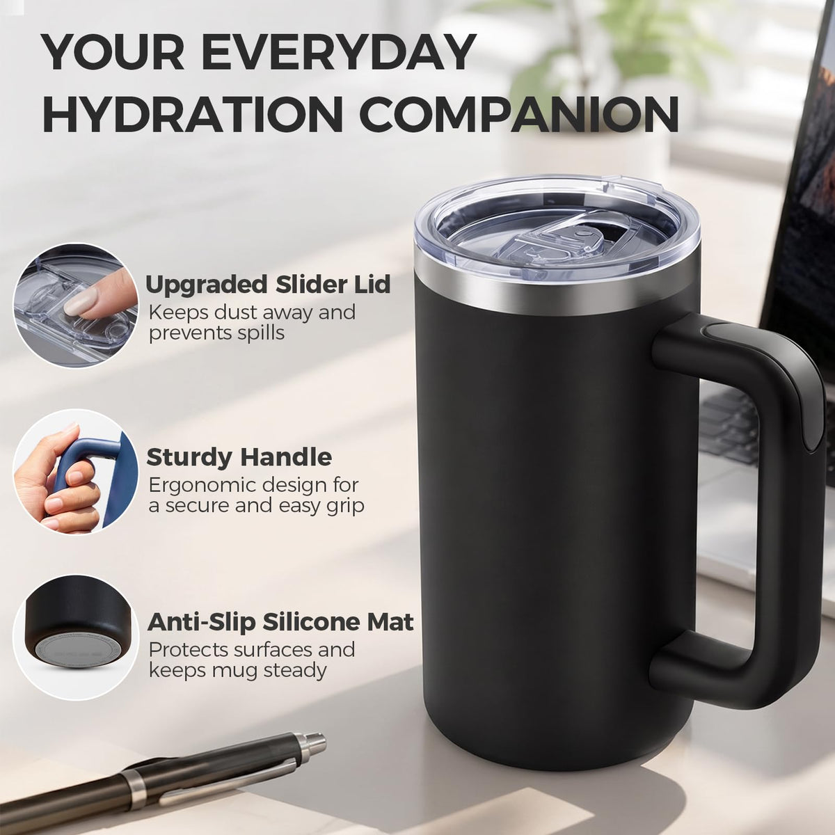 20oz Insulated Coffee Mug With Handle Ocean Blue A4086