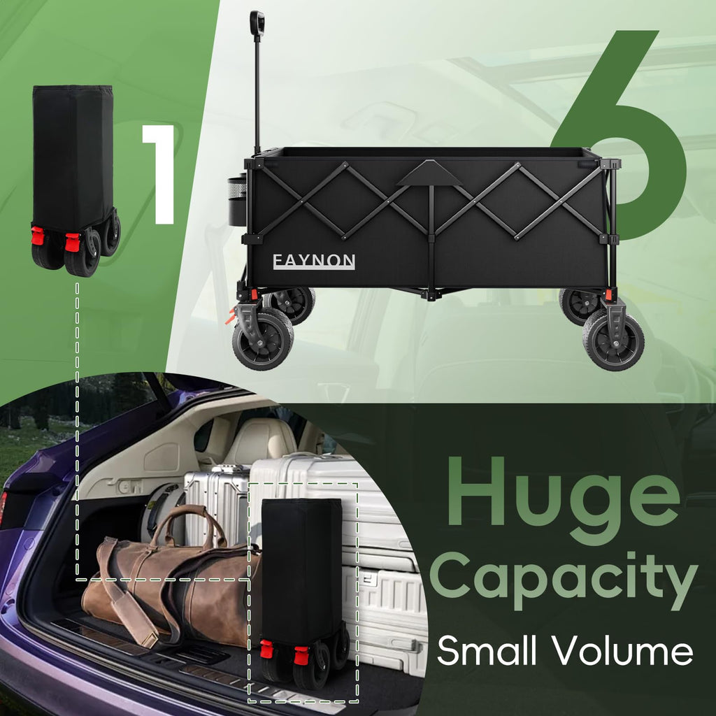 46" Collapsible Foldable Extended Wagon, 500LB Weight Capacity with 280L Heavy Duty Folding Cart, Black M119
