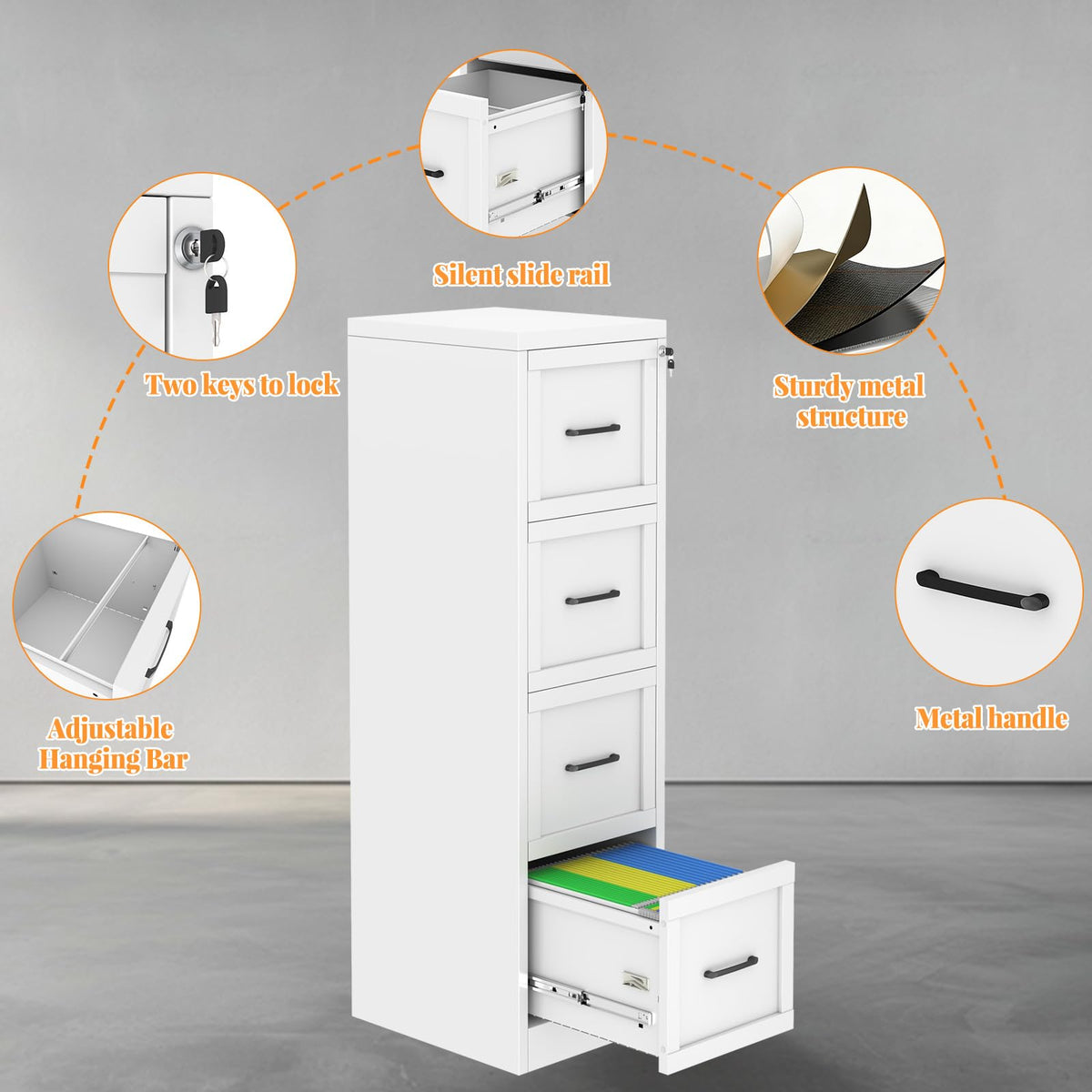 4 Drawer Metal File Cabinet with Lock T293