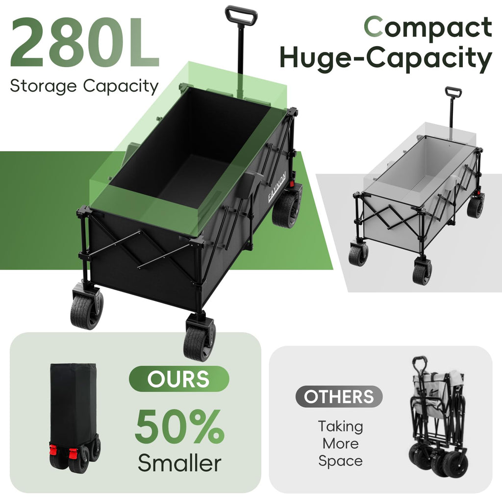 46" Collapsible Foldable Extended Wagon, 500LB Weight Capacity with 280L Heavy Duty Folding Cart, Black M119