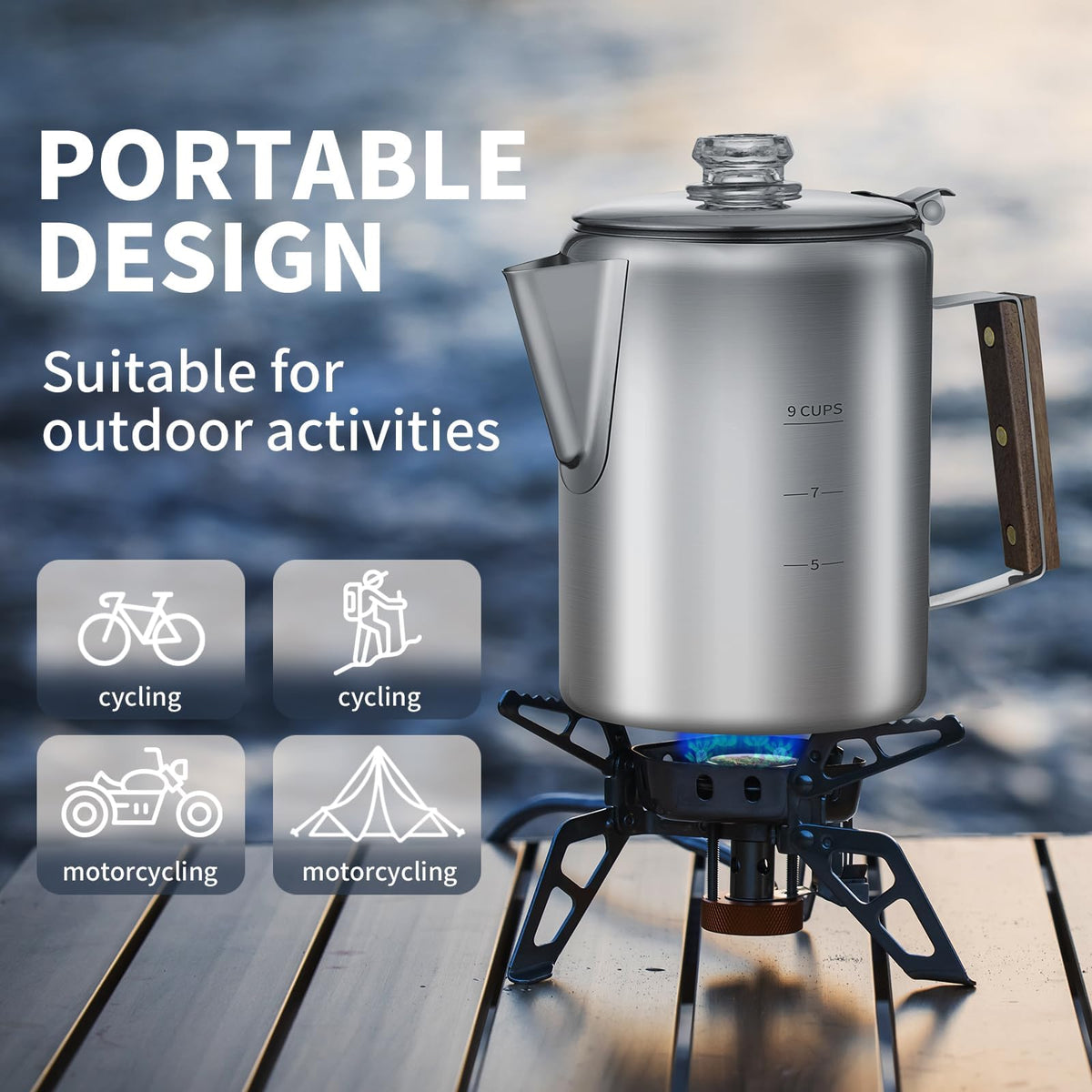 9 Cups Stainless Steel Coffee Percolator with 100pcs Coffee Filters U580