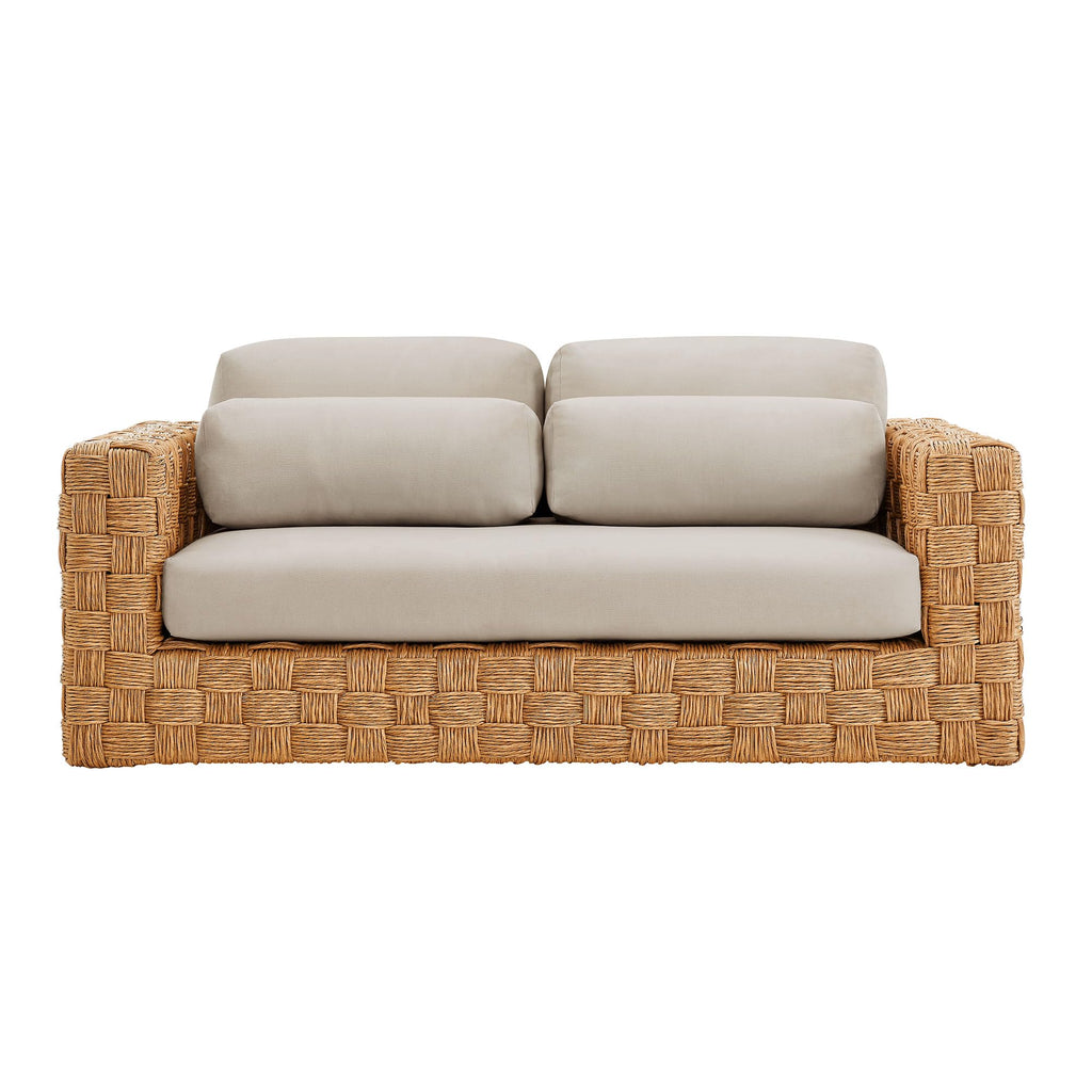 Natural Light Gray Wicker Rattan Outdoor Loveseat with Cushions M458808