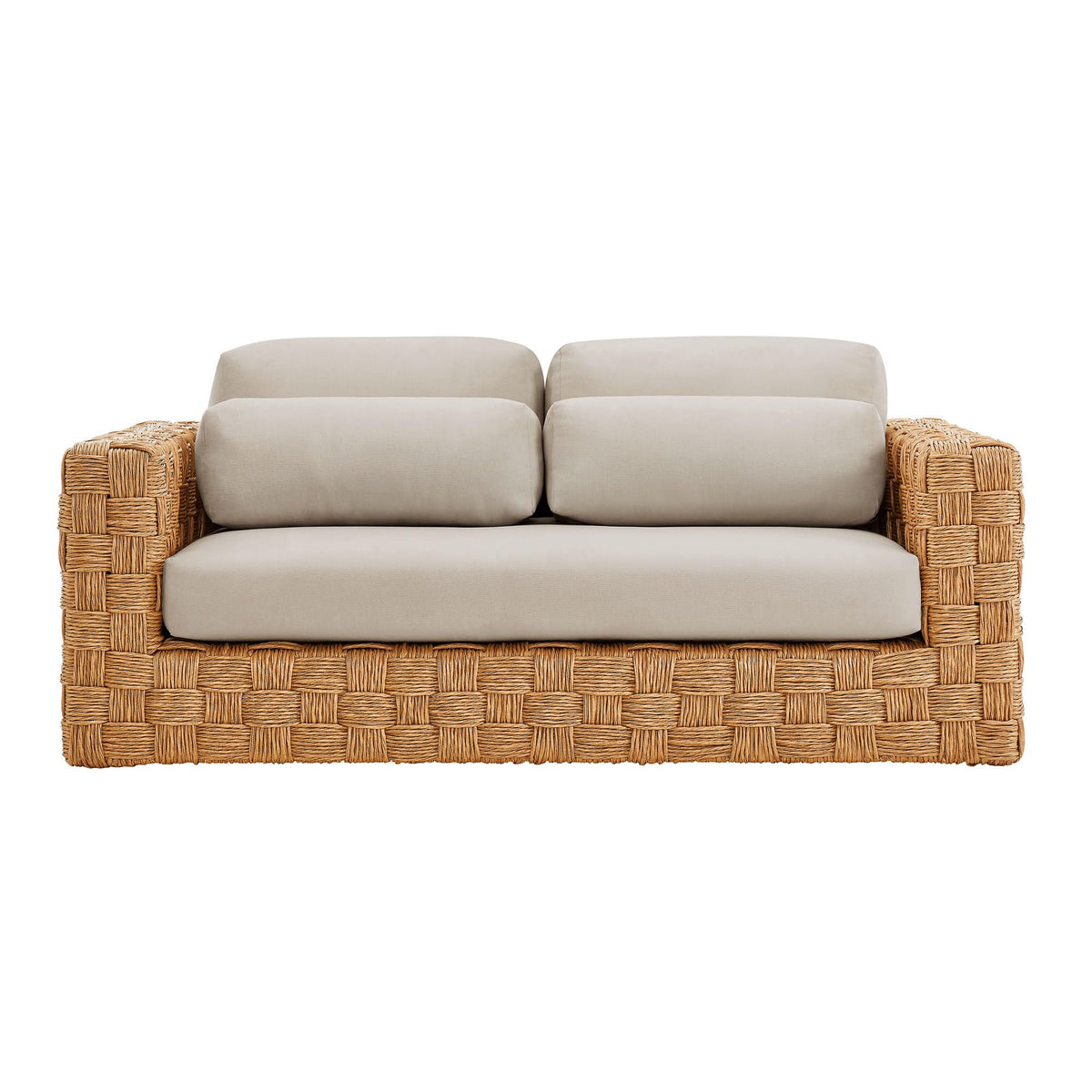 Natural Light Gray Wicker Rattan Outdoor Loveseat with Cushions M458808