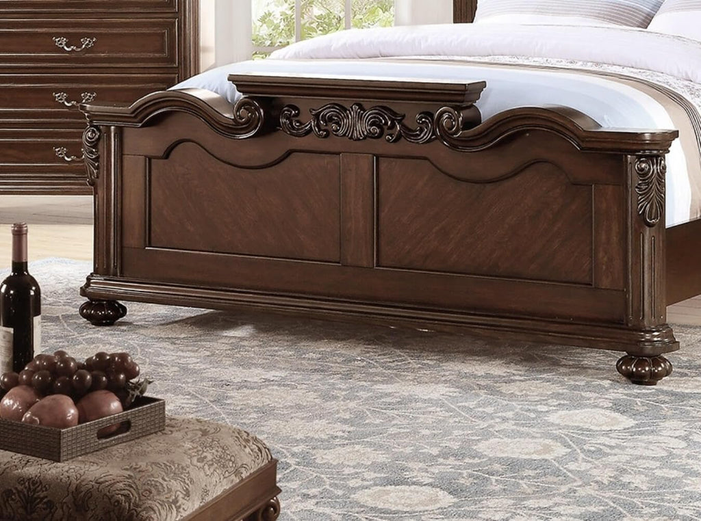 California King Faux Leather Tufted Cherry Wood Sleigh Bed Frame A852287