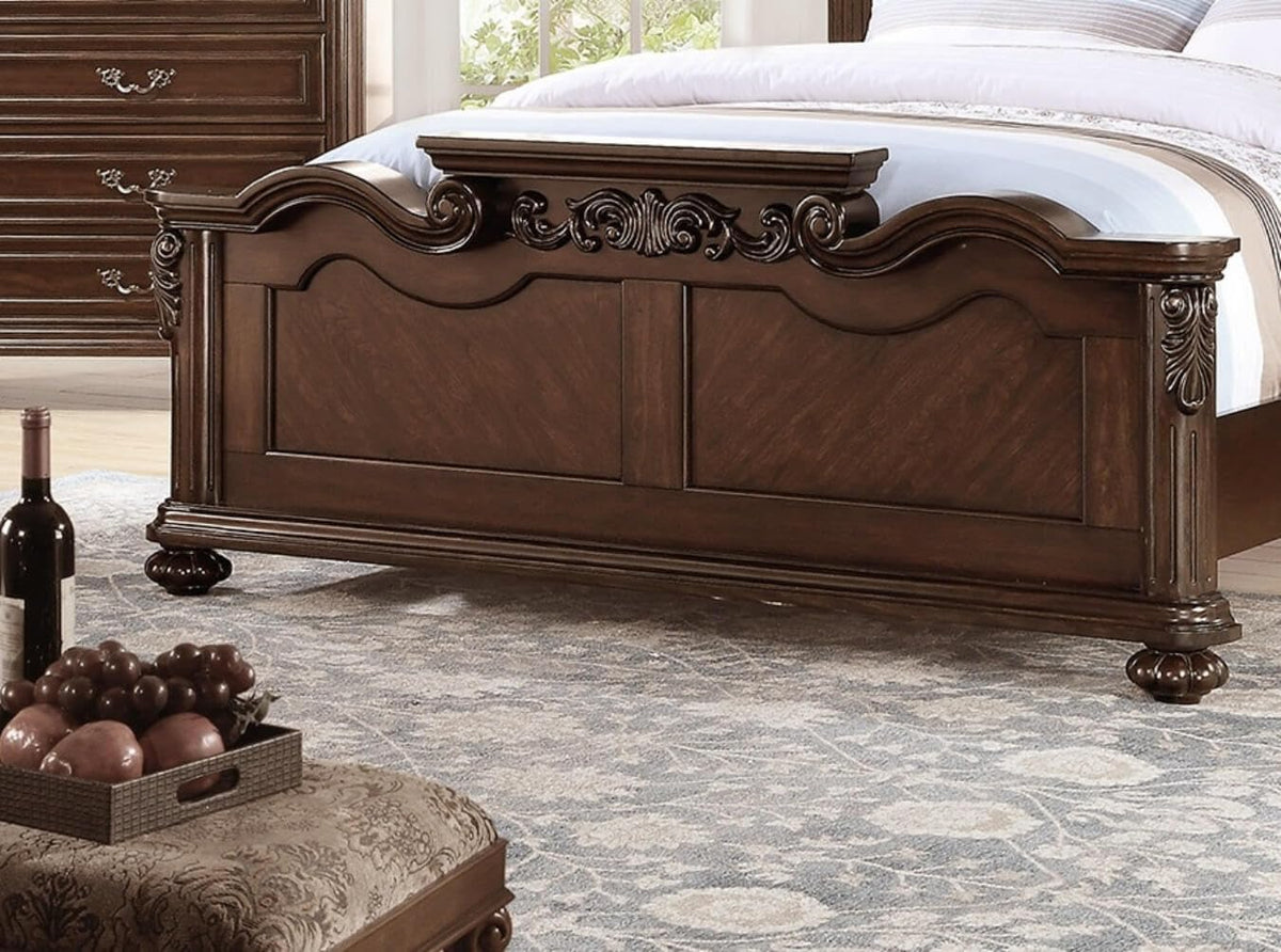 California King Faux Leather Tufted Cherry Wood Sleigh Bed Frame A852287