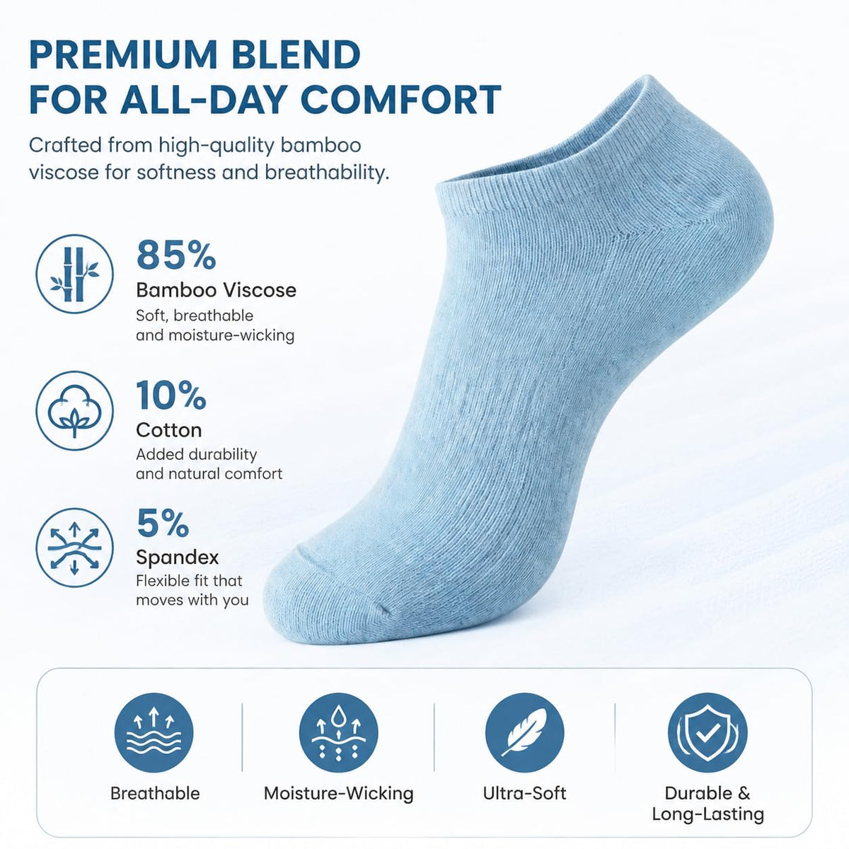 Women's Ankle Socks 6 Pairs Bamboo Viscose Seamless B394738